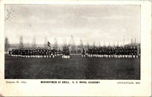 Midshipmen at Drill US Naval Academy Annapolis Maryland Postcard UND UNP Otto