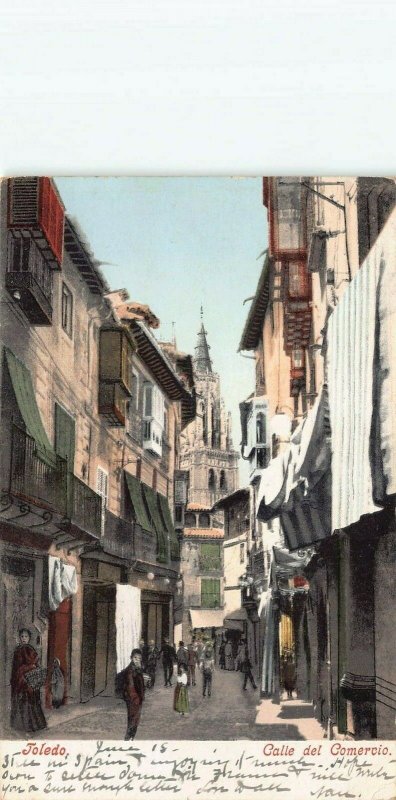 Commercial Street Scene, Toledo, Spain, Very Early Postcard, Used to New Jersey