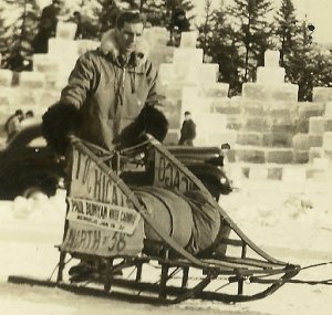 Bemidji MINNESOTA RP 1933 CROSS COUNTRY TRAVELER Dog Sled Ice Castle AUTOGRAPHED 