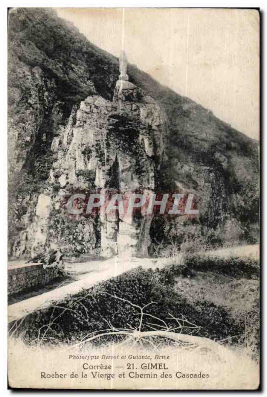 Old Postcard Gimel Correze Rock of the Virgin and Chemin des Cascades