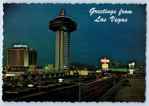 Las Vegas Nevada NV Postcard Greetings The Hilton And Landmark Hotels c1960's