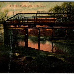 c1900s Cedar Falls, IA Dry Run Bridge Passenger Train Photo Litho Postcard A63