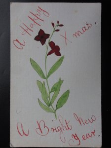 Greetings: Hand Painted A HAPPY XMAS' A BRIGHT NEW YEAR - Old Postcard