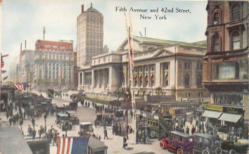 Fifth Avenue and 42nd Street, Manhattan, New York City, Early Postcard, Unused