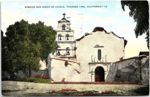 c1940 SAN DIEGO CALIFORNIA MISSION DE ALCALA FOUNDED 1769 LINEN POSTCARD 41-271