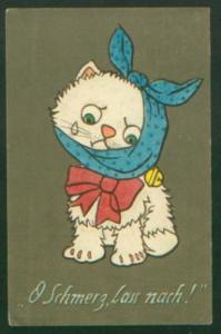 AN219   postcard White Cat with toothache Dental 1922