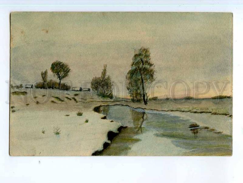 248907 Russia winter Landscape Ulybin hand painted postcard