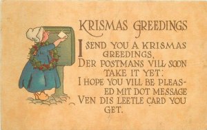Dutch Girl Christmas Arts Crafts saying Artist impression Postcard 22-3886