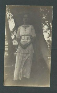 1915 Real Photo Post Card Girl Leaning Against Tree