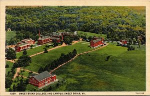 Vtg 1930's Sweet Briar College and Campus Aerial View Virginia VA Linen Postcard