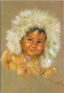 Portrait of Indigenous Child Dorothy Oxborough Artist Continental Postcard C10