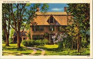 Old Manse Concord Mass Linen Postcard Tichnor Views Bertha Sohier UNP Unused Vtg 