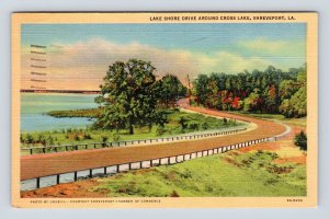 Lake Shore Drive Around Cross Lake Shreveport Louisiana LA Linen Postcard M14