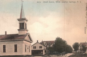 Vintage Postcard 1906 Street Scene White Sulphur Springs New York Church Town
