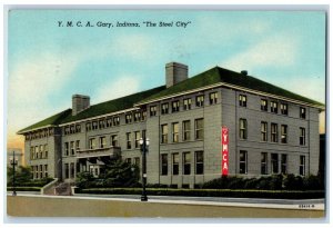 Gary Indiana IN Postcard YMCA Building Street View The Steel City 1956 Vintage