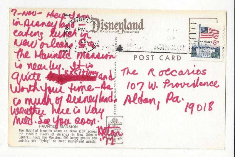 Disneyland Haunted Mansion at Night Vtg 1971 Postcard CA