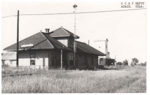 MISSOURI KANSAS & TEXAS RAILROAD DEPOT in ADAIR OKLAHOMA REAL PHOTO POSTCARD