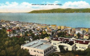 Vintage Postcard Bird's-Eye View Mountain Ocean Lake Buildings Astoria Oregon OR