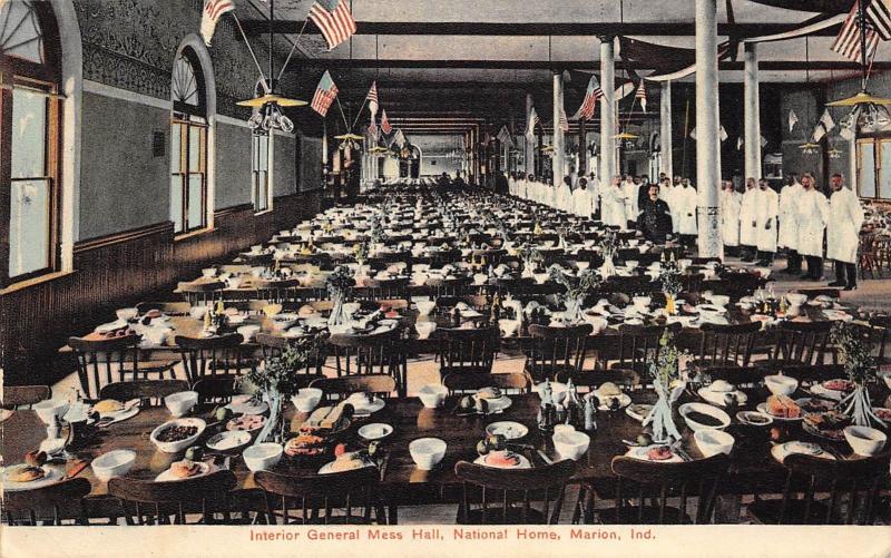 Marion Indiana 1909 Postcard Interior General Mess Hall National Home