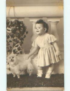 rppc Pre-1950 GIRL PATTING CUTE LITTLE WHITE DOG AC8068