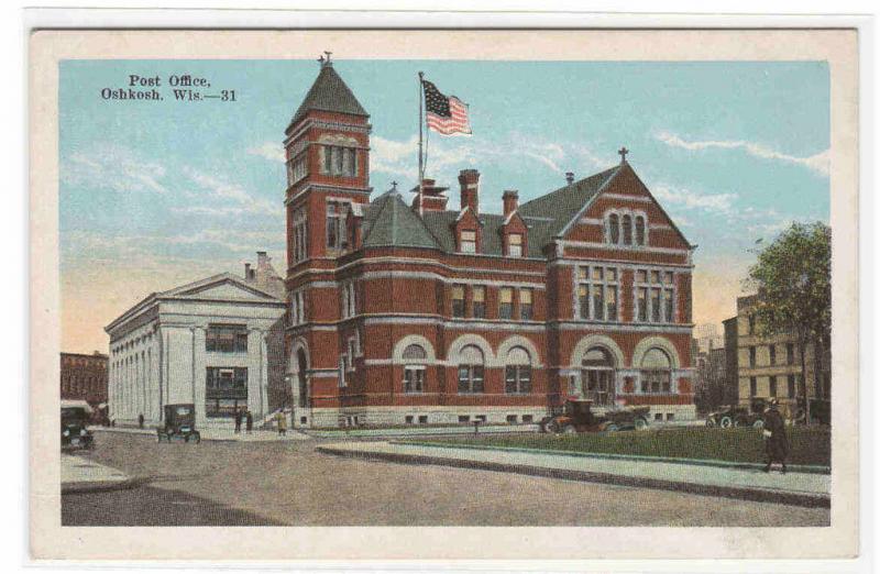 Post Office Oshkosh Wisconsin 1920c postcard