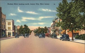 Jersey City New Jersey NJ Hudson Boulevard Street Scene Linen Vintage Postcard
