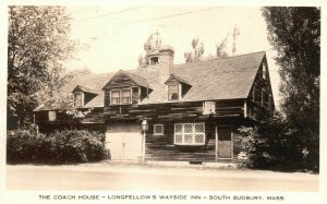 Vintage Postcard 1920's Coach House Longfellow's Wayside Inn South Sudbury Mass.