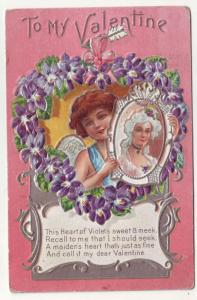 P88 JLs old valentines postcard flowered heart embossed