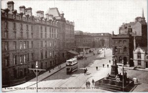 NEWCASTLE-on-TYNE, UK NEVILLE STREET Scene & RR STATION  c1910s     Postcard 