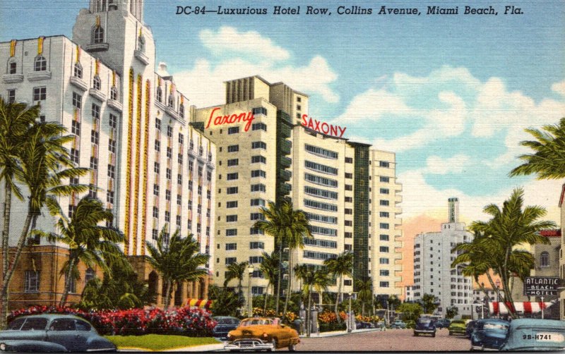 Florida Miami Beach Luxurious Hotel Row On Collins Avenue Curteich