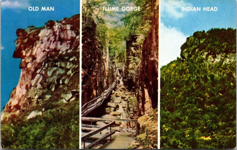 Franconia Notch White Mountain NH Rock Formations Multi View DB Postcard