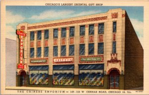 Linen Postcard The Chinese Emporium 149-155 W Cermak Road in Chicago, Illinois