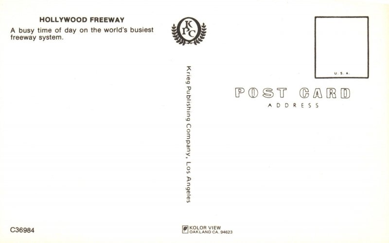 Vintage Postcard Hollywood Freeway World's Busiest Freeway System California CA