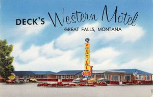 Great Falls Montana Deck's Western Motel Vintage Postcard AA40816