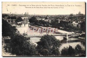 Old Postcard Panorama Paris on the Seine took the Pavillon de Flore Notre Dam...
