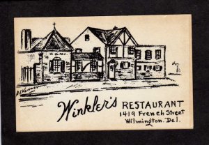 DE Winkler's Restaurant Wilmington Delaware Postcard Artist Sketch