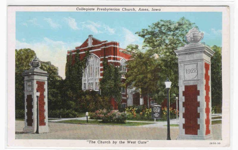 Collegiate Presbyterian Church Ames Iowa linen postcard