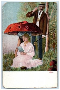 c1910's Mushroom Toadstool Fantasy Couple Romance Unposted Antique Postcard