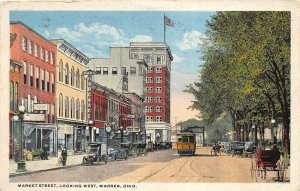 Warren Ohio 1918 Postcard Market Street Looking West Streetcar
