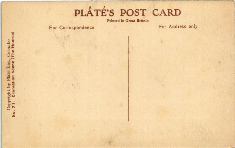 PC CPA SRI LANKA, CEYLON, CREMATION SCENE, THE HEARSE, Postcard (b12849)