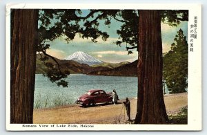 1920s JAPAN ROMANS VIEW OF LAKE SIDE HAKONE POSTCARD P1440