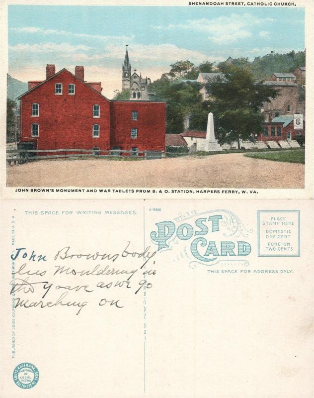 HARPERS FERRY JOHN BROWN MONUMENT FROM B. & O. RAILWAY STATION ANTIQUE POSTCARD 