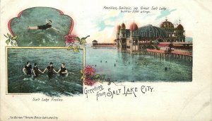 Postcard Utah Salt Lake City Frolic in water Pavilion Flowers swimming 23-3894