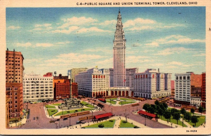 Ohio Cleveland Public Square and Union Terminal Tower 1955 Curteich