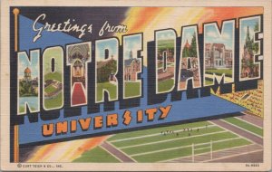 Postcard Large Letters Greetings Notre Dame University IN