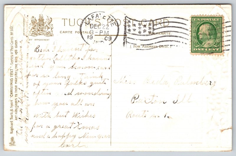 Christmas~Yuletide Bells~Holly & Decorative Framing~PM 1909~Embossed~Vintage PC