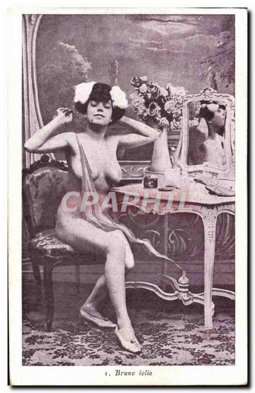 Postcard Old Woman Nude erotic pretty brunette