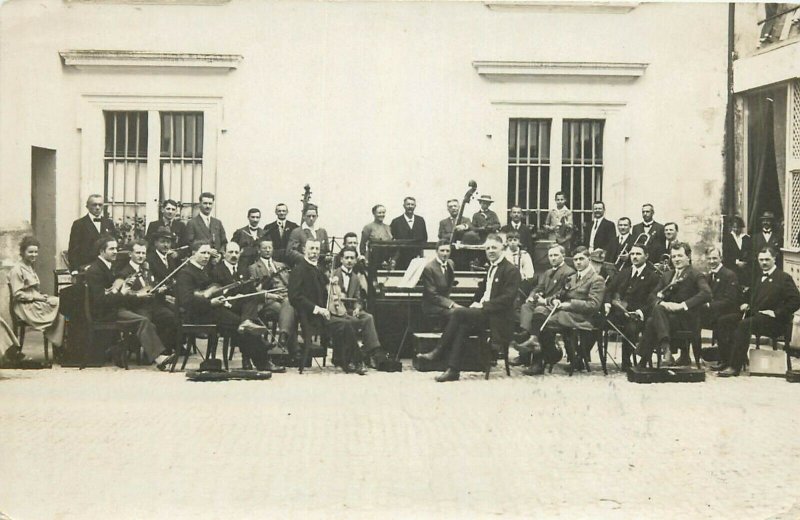 Real photo postcard 1918 Switzerland music orchestra snapshot band master