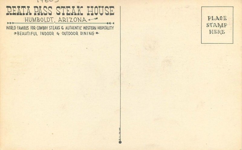 Postcard Arizona Humboldt Reata  Pass Steak House 1960s automobiles 23-4011