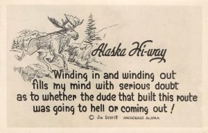 RPPC Alaska Hi-Way Moose Jim Garrett Anchorage 1947 Greetings Vintage Postcard